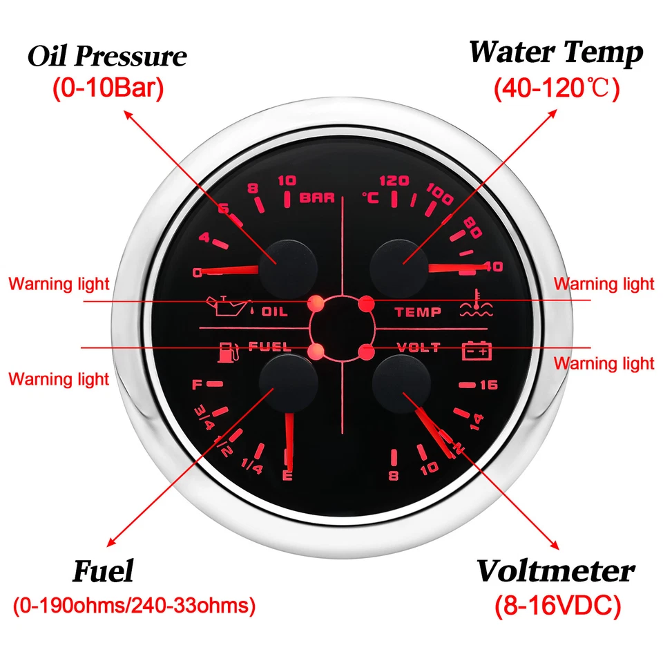 2 Gauge Set 85mm Boat GPS Speedometer 200km/h w/tacho&4 IN 1 Gauge with Sensor - Image 3 of 4