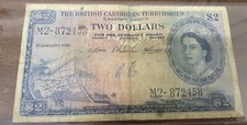 1959 $2 BRITISH CARIBBEAN TERRITORIES YOUNG QUEEN ELIZABETH BANKNOTE