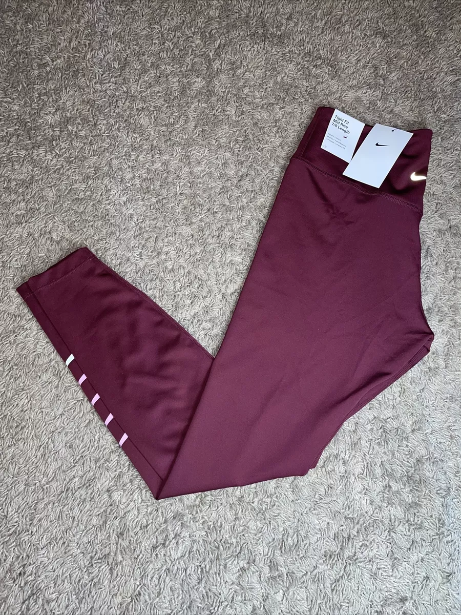 NWT Women's SMALL Nike Burgundy Swoosh Run Mid-Rise 7/8 Length