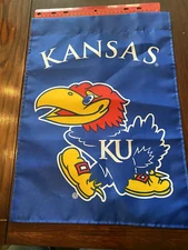 KANSAS JAYHAWKS 13"X18 2 SIDED GARDEN HOUSE FLAG VERTICAL BANNER BSI PRODUCTS