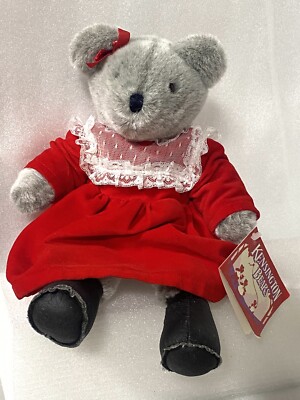 Heartline Gray Teddy Bear Plush Red Dress Stuffed Animal 13'' Vintage 1989