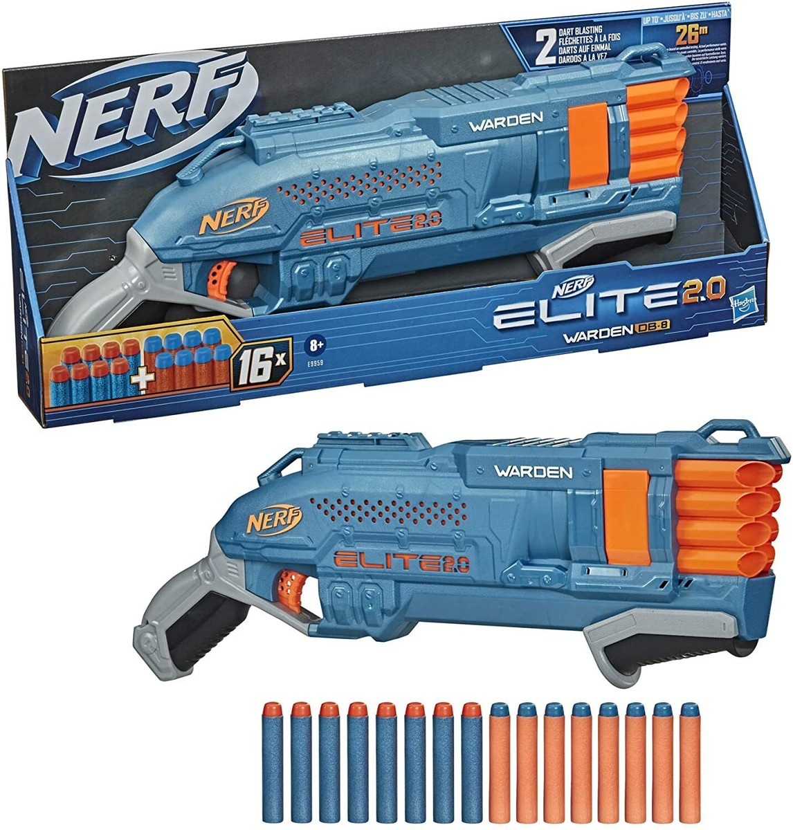 Nerf Elite 2.0 Warden DB-8 Blaster 16 Official Nerf Darts | eBay