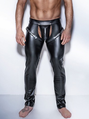 Da Uomo Nera Fetish perverso stretch in finta pelle PU Pants/Pantaloni Gay/DRITTO  | eBay
