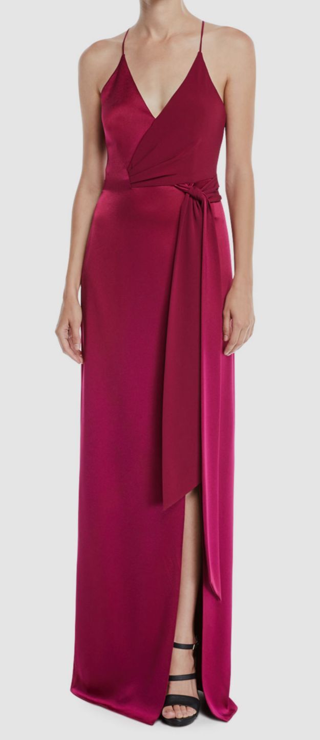 Red Halston Heritage Satin Wrap Gown $495 Halston Heritage Women's