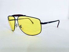 VTG Remingtion Black Metal Aviator Oversized Glasses Yellow Lenses 59 17 141