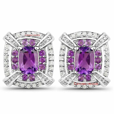 Natural Amethyst & CZ Gemstones With 925 Sterling Silver Cufflinks For Men's #99
