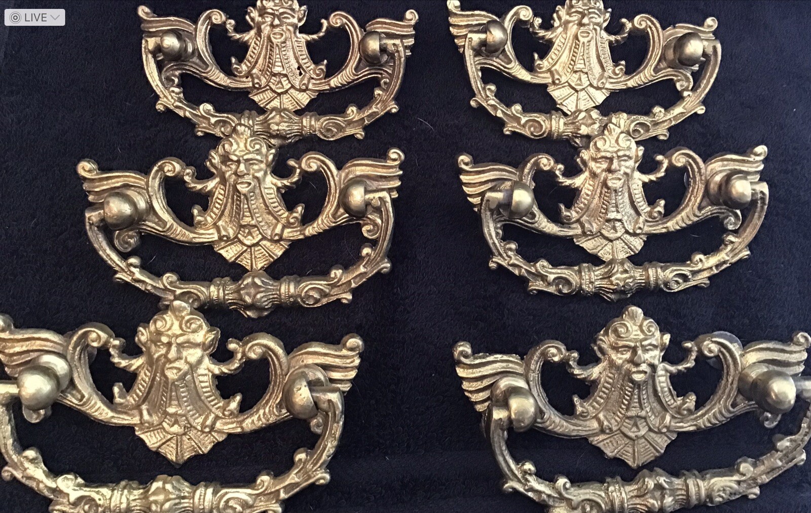 Six Antique Brass Greenman northwind Gargoyle Drawer Pulls eBay