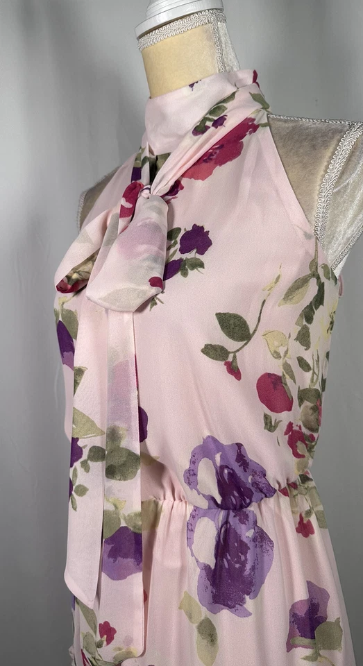 Ralph Lauren Black Label Dress Flare A- Line 6 Blouson Sleeveless Chiffon Pink - Image 4 of 4