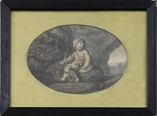 Excerpt from an 18th/19th century engraving. A shepherd boy resting
