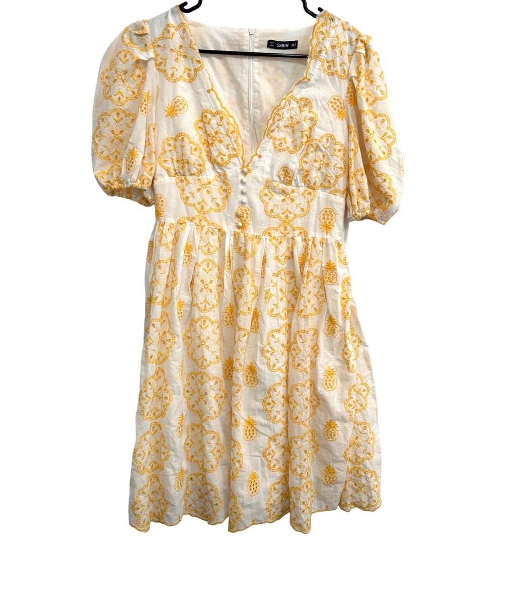 Shein Womens Embroidered Yellow Floral Dress Size S