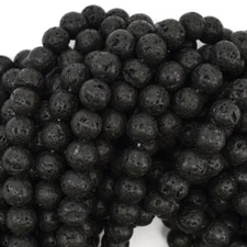 Black Volcano Lava Round Beads Gemstone 15" Strand 6mm 8mm 10mm 12mm