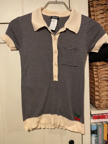 Vintage Sonia Rykiel ‘Cherries’ Striped Cotton T Shirt Top Size 1 (S )