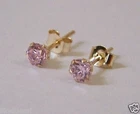 Kids Girls 9ct Gold 3mm Tiny Small Round PINK CZ Studs Earrings B'day GIFT BOX N