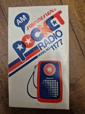 Soundesign Red Transistor AM Pocket Radio Model 1177 Vintage New Open Box