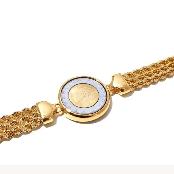 BELLEZZA Two-Tone Lira Coin 3-Row Rope-Link Chain Bracelet - Sm - NWT - product detail image 2