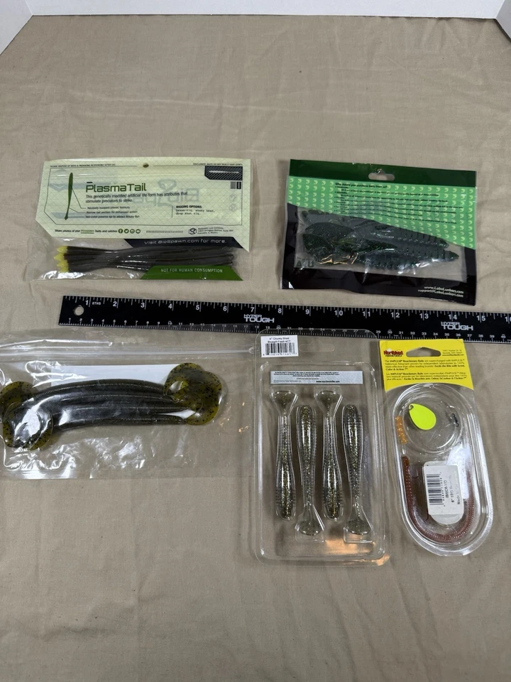 LOTE de 5 pacotes de plásticos macios para pesca de robalo - lagostins, vermes, sombra robusta - Imagem 4 de 4