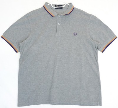 Fred Perry Gray Pique 100% Cotton Polo Shirt Men's Slim Fit XL