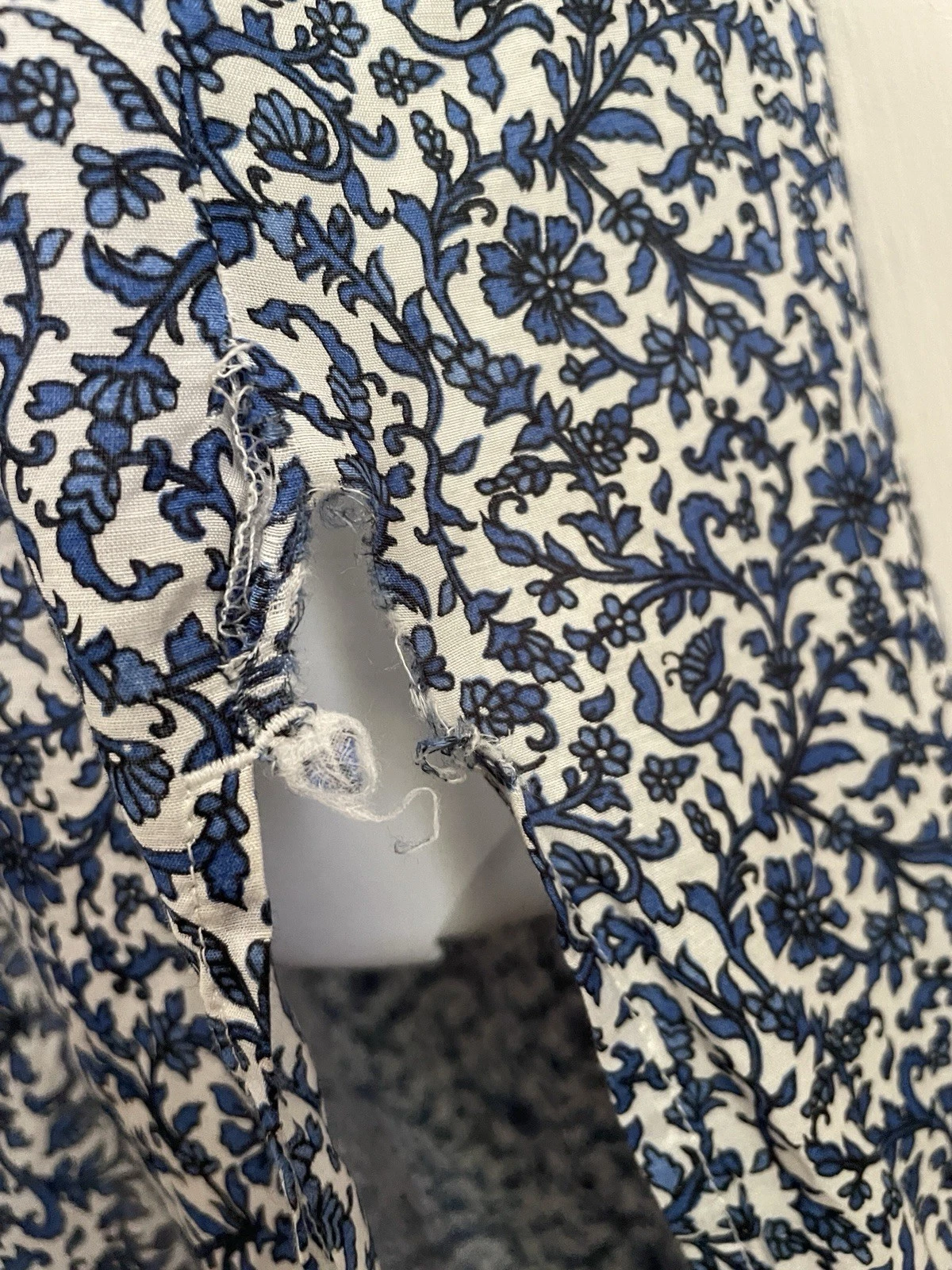 Abito copricostume Tory Burch misto seta scollo a V floreale blu manica kimono XS *difetto