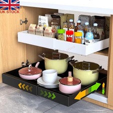 Extendable Pull Out Cabinet Organizer Slide Out Drawer Storage Shelves Kitchen