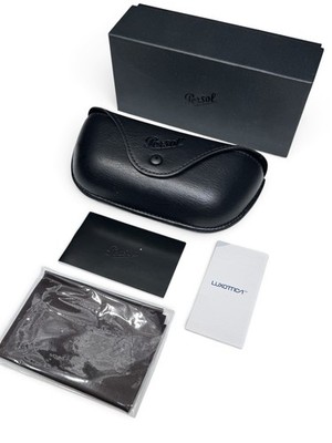 Persol Sunglasses Eyeglasses Leather Black LARGE Hard Case Genuine Full Set NEW