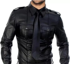 New Men's Black Leather Look Shirt Size 3XL