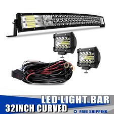 Curved 32 Led Light Bar With 2x 4in 60w Led Pods Wiring Harness For Trucks