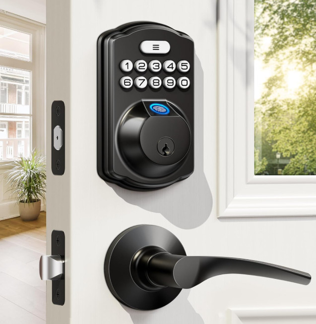 Veise Fingerprint Door Lock with 2 Lever Handles - Keyless E