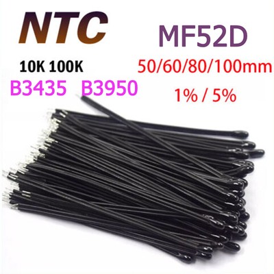 NTC Thermistor Temperature Sensor MF52D-10K 100K ohm 3950 1%/5% 50/60/80/100mm