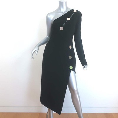 David Koma Mirror-Embellised One Shoulder Asymmetric Dress Black Size US 8/ UK 1