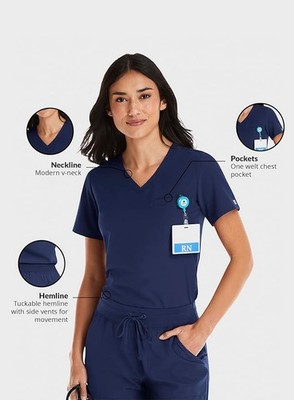 Maevn Women's Tuckable Scrub Top 4530- V-Neck Matrix Impulse Sizes  XS to 3XL