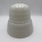 VTG 1940s GE General Electric Milk Glass 10” + 7”Mixing Bowls White Beehive USA