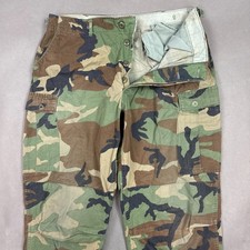 Vintage US Military Pants Mens Large Long Camo Cargo Woodland Baggy Faded 36x33
