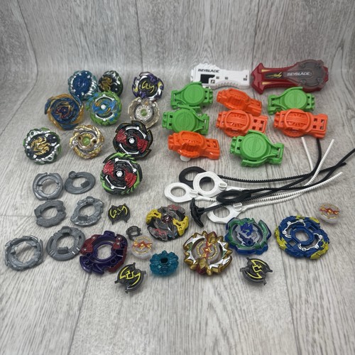 Assorted Large Lot of Beyblade Bay Blades Launchers & Parts Metal & Plastic