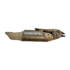 Vintage Swiss Hand-Carved Wooden Bird Whistle 7" Switzerland Folk Art