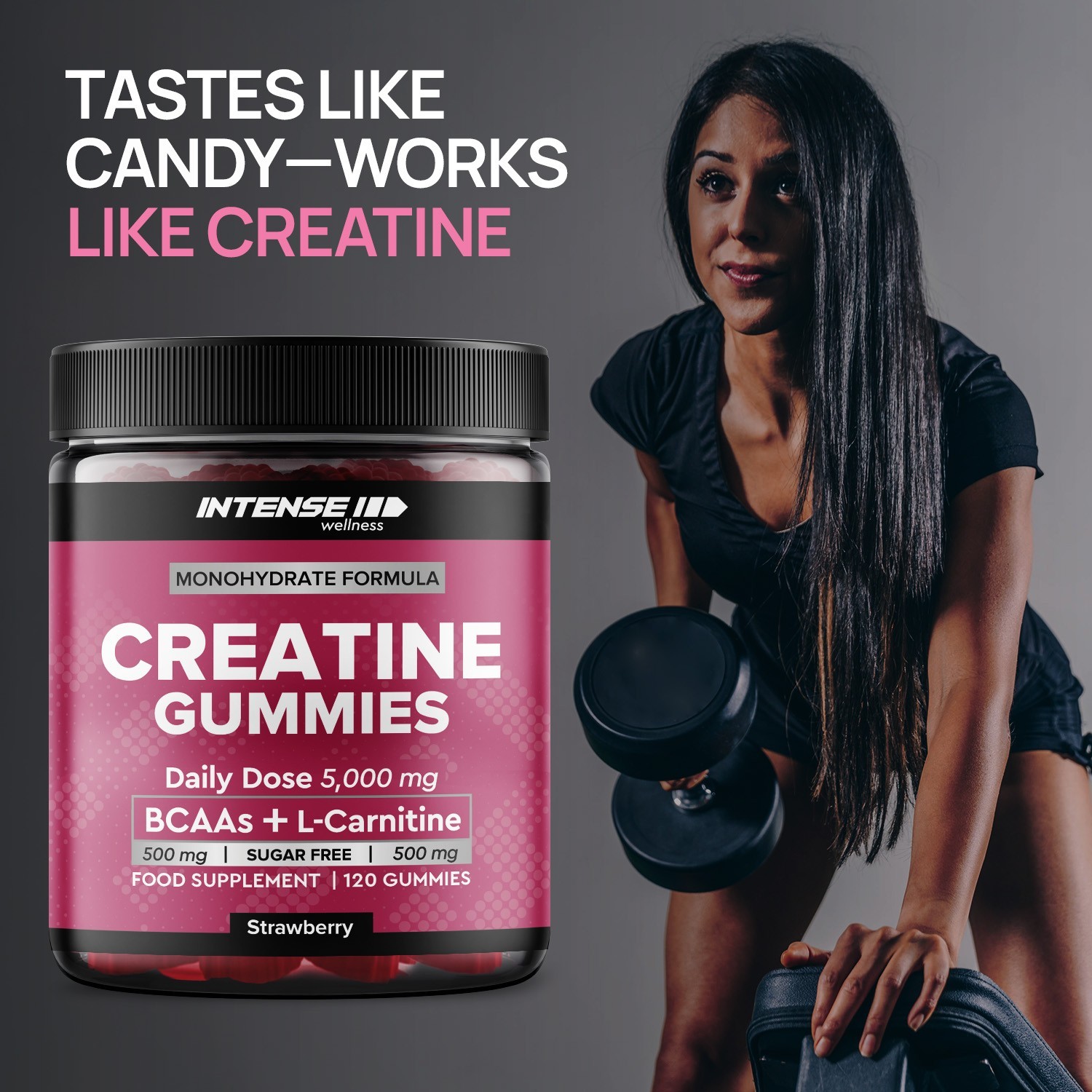 Ladies Creatine Gummies 5000mg plus 500mg BCAAs + 500mg L-Carnitine  120 Gummies