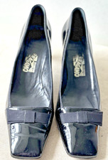 VTG Salvatore Ferragamo Italy Patent Leather Pumps Wom sz 10B Square Toe GUC
