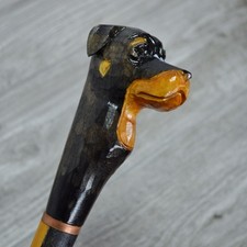 Cane Walking Stick Wooden carved Handmade Rottweiler Head Handle