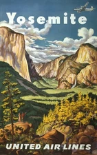 Vintage Yosemite National Park American Airlines Travel Art Poster Print