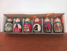 VINTAGE HANDPAINTED RUSSIAN DOLL CHRISTMAS TREE DECORATIONS X6, 5.5CMS TALL
