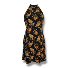 SHEIN Black Floral Print Halter Dress Keyhole Back Women’s Medium