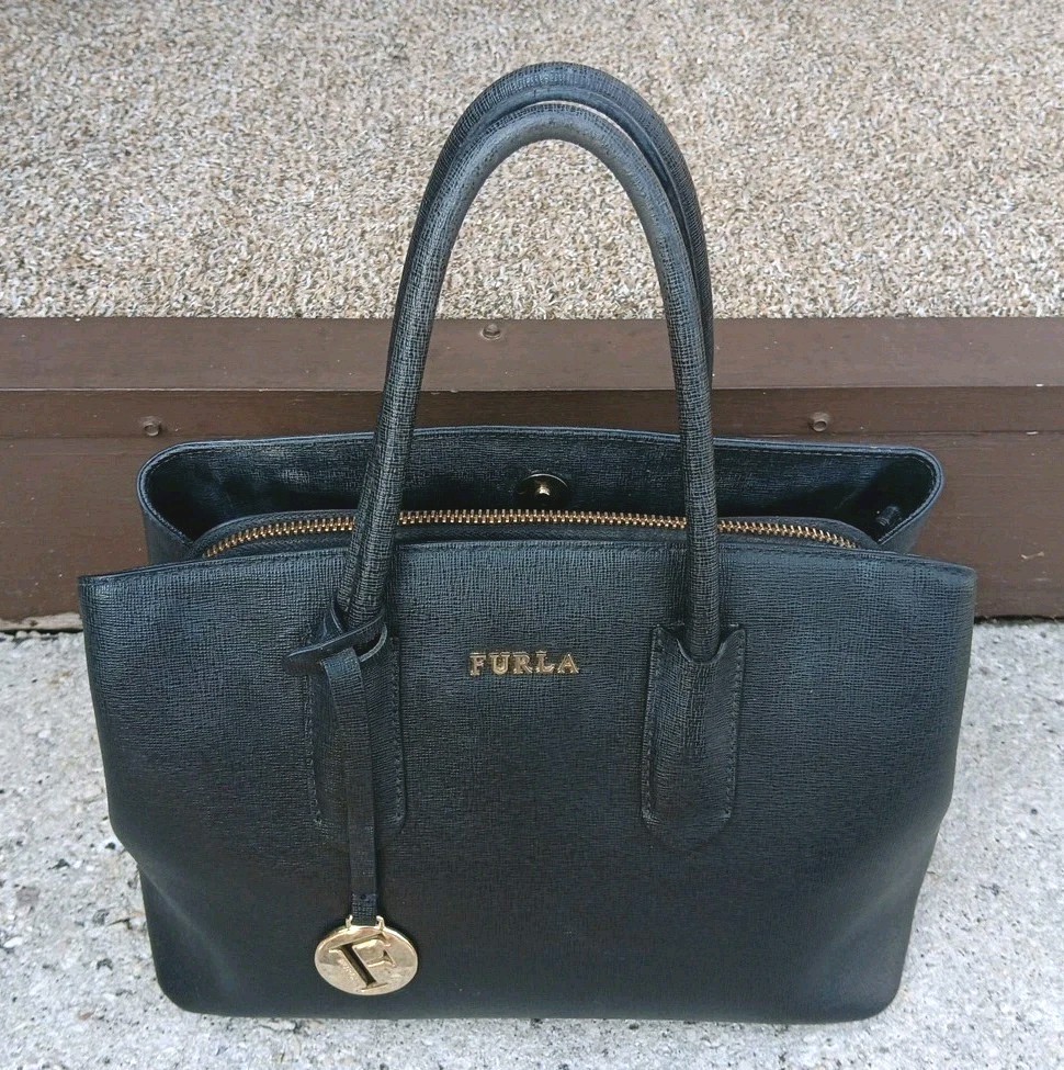 Furla Black Leather Multi-sectioned Zippered Tote… - image 1