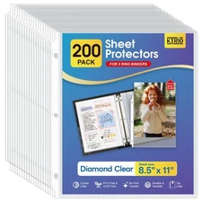 200 Pcs Sheet Protectors 11"X8.5" Clear Page 3 Ring Binder Plastic Sleeves NEW