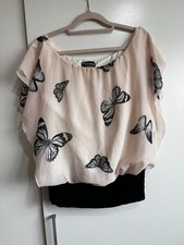 Y2K Femme Collection Butterfly Print Blouson Top Pink Black S/M 2000s 00s Fairy