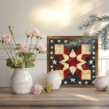 Patriotic Barn Star Wooden Plaque Red White Blue American Flag Wall Decoration