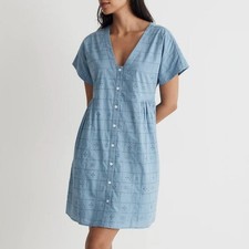 Madewell Women's Button-Front V-Neck Mini Dress in Tranquil Lake