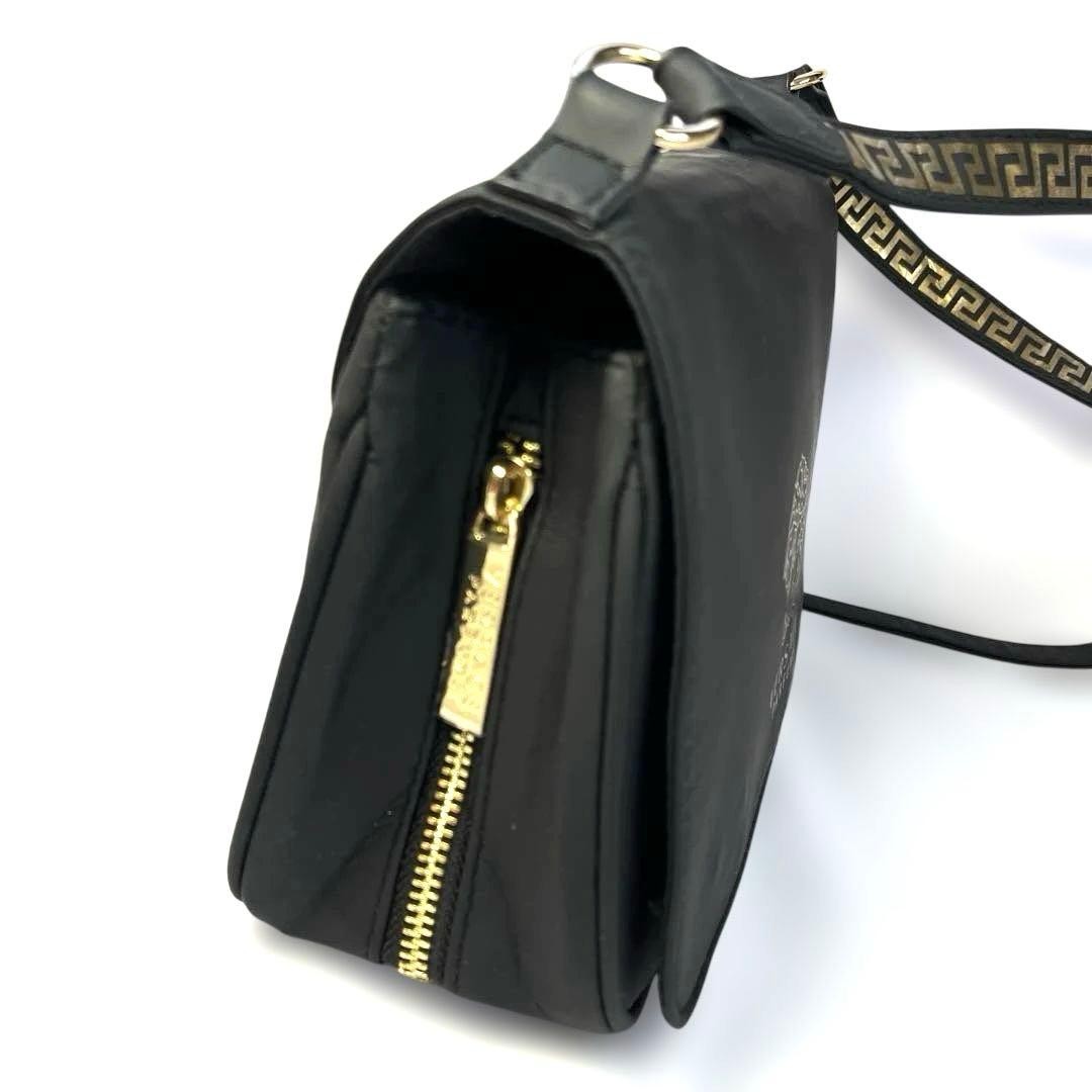 Versace Women's Black Logo Shoulder Bag, Stylish, Leather, Used thumbnail 2