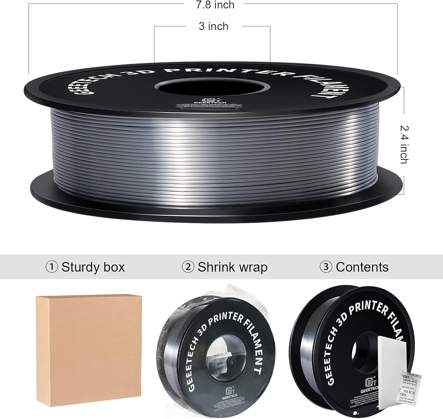 Geeetech PLA Filament 1.75mm Silber 1KG Spool 3D Dr - Bild 5