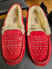 UGG Ansley Bling Rhinestone Slippers Fur Inner Rubber Soles Womens Size 6 Luxury