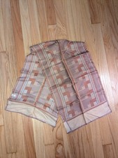 vintage geometric 70s 80s hair neck scarf brown tan made in Japan 42.5" x 12.5"