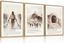 Jesus Christian Framed Canvas Wall Art Set,Neutral Bible Verses Wall Decor,Mo...
